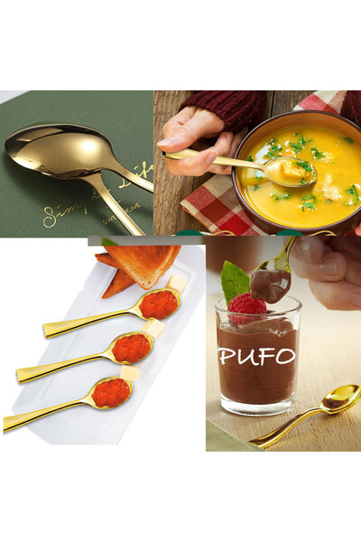 PUFO Set of 6 Pufo Ellegance spoons for coffee, tea, dessert, steel, gold, 15 cm