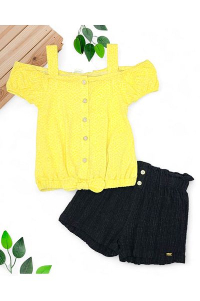 Egelite Girl's Open Shoulder Strap T-Shirt and Tight Shorts 2-3-4-5-6 Years Old Summer Bottom Top Set