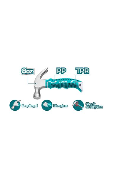 TOTAL 8oz Fibreglass Handle,Mini Claw Hammer, Anti-Shock THTM7386D