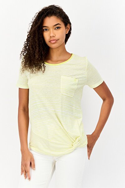 Ralph Lauren تيشيرت مخطط بأكمام قصيرة ورقبة دائرية من لورين باي وومن، أصفر