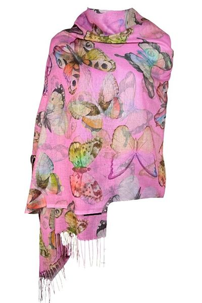 DACSHOP Cashmere scarf with butterflies, Dacali, light pink, 185 x 75 cm