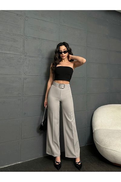 Leo Ferre Gray Belted Palazzo Trousers