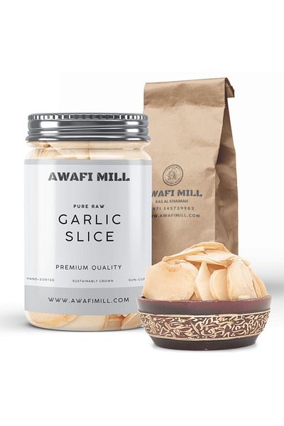 AWAFI MILL Dried Garlic Slices | Dehydrated Garlic Flakes - Bottle of 100 gram / 3.5 Oz