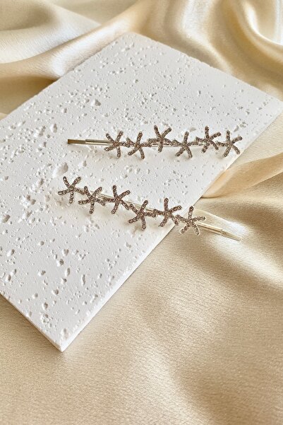 emtakim Kristal Parlak Taşlı, Zirkon Çiçek Motifli Ikili Tel Toka