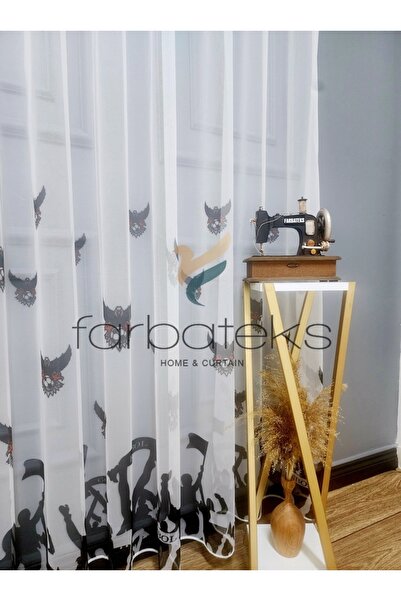 farbateks Bjk Karakartal Fan Black White 3 Layer Pleated Tulle Curtain