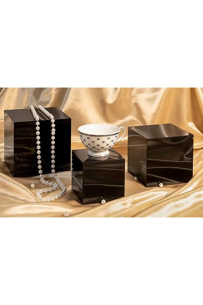 Generic مجموعة من 3 حوامل عرض مكعبية من الأكريليك الأسود اللامع مع قاع مجوف