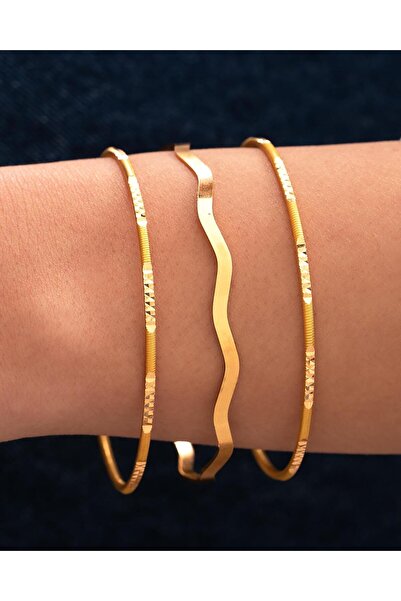 3'lü Kombin 2 Yıldız Ajda 1 Düz Zigzag 24 Gr(GRAM) 22 Ayar Altın İşçiliksiz Bilezik