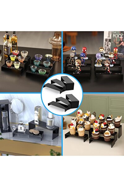Generic Black Acrylic Display Stand, 3 Tier Set of 2 (6 Pieces) Acrylic Shelves Organizer Display Stand