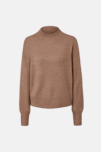Tchibo Women Stand Up Neck Knitted Sweater, Brown