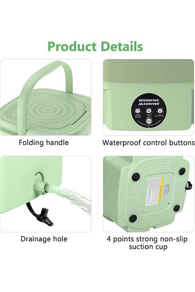 Primo Plus Portable Mini Folding Clothes Washing Machine 8 L ,Washing Machine, Suitable for Travelling, Camping