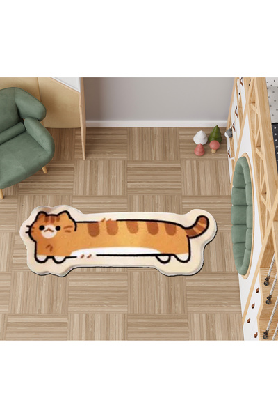 Rugs Modern Halı Lina Koleksiyonu TuruncuUzun Kedi Desenli Dokuma Taban Moder...