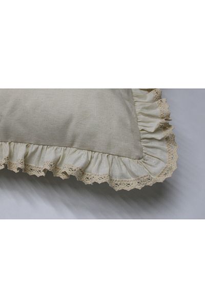 LILYUM 100% Cotton Beige Raw Linen Pillow Case 50X70 – Ruffled and Lace Model