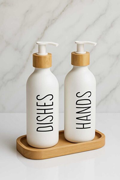 Parmeva مجموعة من 2 موزع صابون سائل مع حامل من الخيزران - أبيض