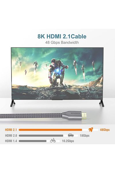 Bomenya HDMI 2.1 cable, nylon/metal, gray/gold, 3.2 m, 8K
