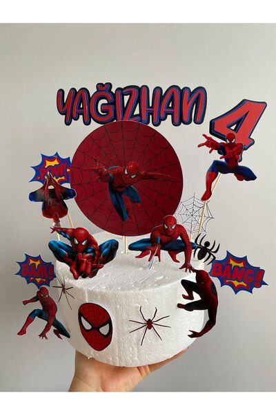 nerisdesign مجموعة تزيين الكيك ثلاثية الأبعاد بطابع سبايدرمان - 17 قطعة من تزيين كعكة عيد الميلاد