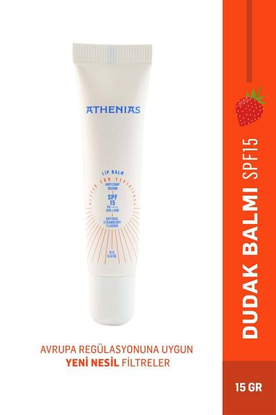 Athenias Anti Chap Lip Balm - 15 Gr Spf15, Strawberry Flavored Lip Care, Anti-crack