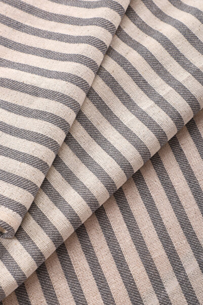 KAMİZ Gray Striped Linen Runner 40X150 cm