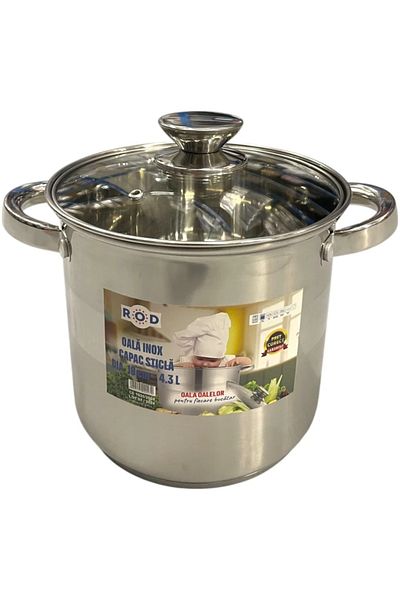 OEM Stainless steel tall pot with lid, capacity 4.3l, diameter 18 cm, double bottom, induction base, ROD 19268