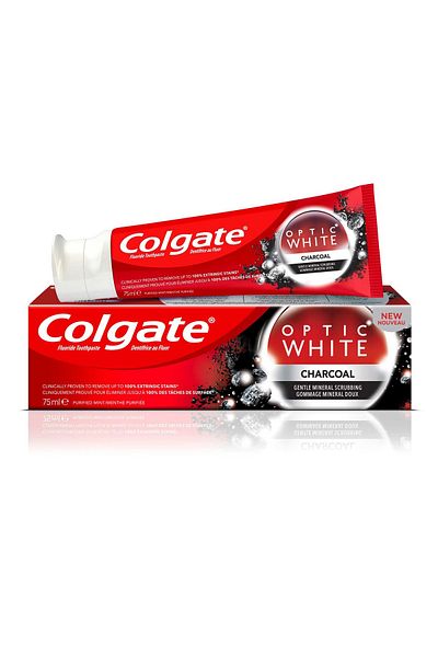 Colgate Toothpaste Optic White Charcoal 75 ml Gently Whitens Teeth & Detoxifies With Activated Charcoal