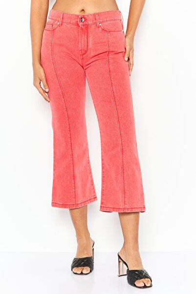 Karl Lagerfeld بنطلون جينز نسائي مغسول بقصّة عادية، أحمر