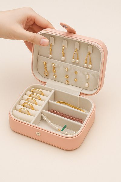 ELMATOLYE Jewelry Box 3 Compartments Jewelry Organizer Ring Earrings Necklace Organizeri Pink