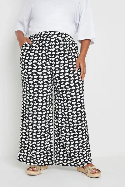 Stil Diva Plus Size Elastic Waist Wide Leg Heart Patterned Trousers with Pockets 303492
