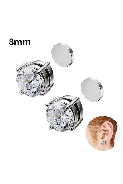 Choice Silver 8mm 1Pair Fashion Crystal Magnetic Clip Ear Stud Non Piercing Earrings Fake Earring Gift for