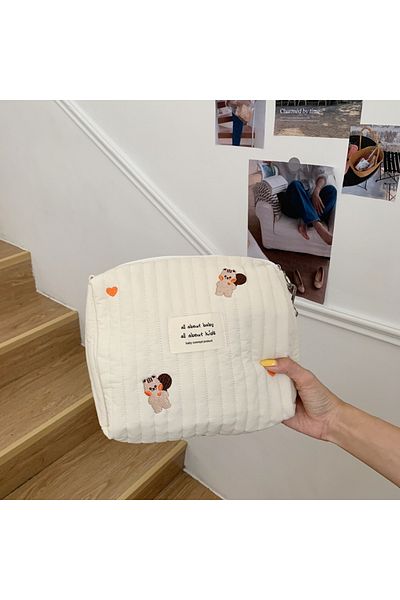 XMSJ Squirrel Cotton Portable Storage Bag Zipper Embroidery Diaper Bag Reusable Nappy Sanitary Pads Organ