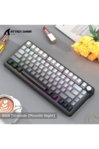 Choice لوحة مفاتيح ميكانيكية Black Attack Shark X85 RGB لاسلكية بتقنية البلوتوث قابلة للتبديل السريع مع 3 أوضاع مفاتيح جانبية