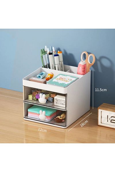 Choice White Small Desk Organizer With Drawer, Office Desktop Storage Box, Makeup Organizer, Business Card/