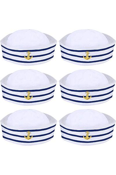 Choice Navy Blue 6pcs Blue striped sailor hat white striped sailor navy hat captain role-playing party yach