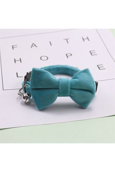 Choice blue Velvet Cat Collar Solid Color Bowknot Puppy Chihuahua Collars with Bell Adjustable Safety Buckl