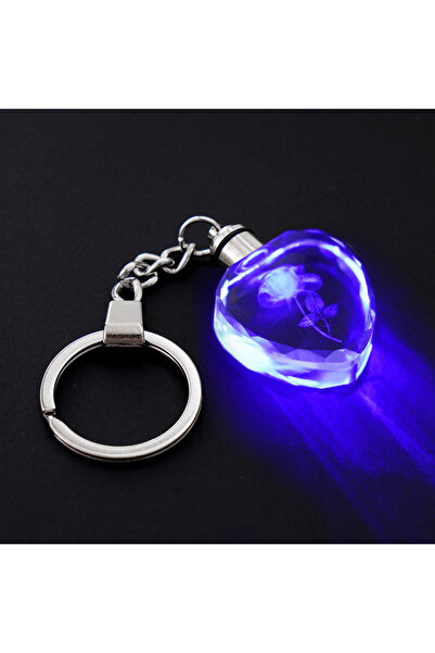 Choice سلسلة مفاتيح بإضاءة LED على شكل زهرة خرافية ملونة باللون الأزرق على شك...