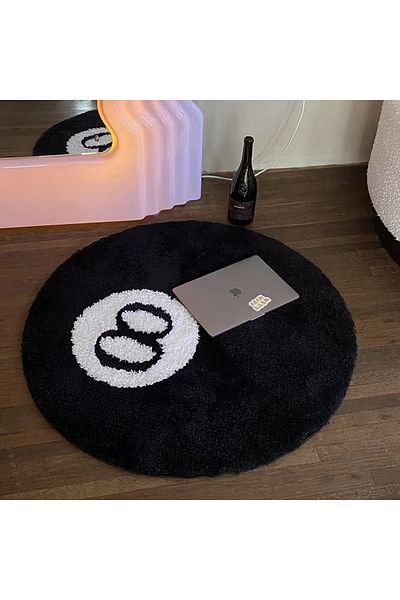 Choice 60X60CM 1 Pack Black Billiards 8 Ball Round Flocked Floor Bedroom Anti-Slip Carpet Mat Living Plush