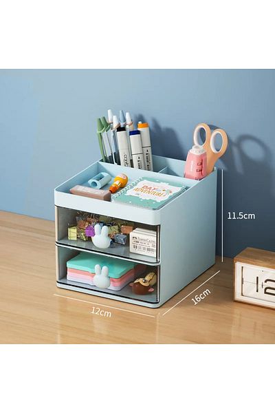 Choice Blue Small Desk Organizer With Drawer, Office Desktop Storage Box, Makeup Organizer, Business Card/P