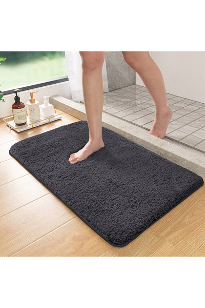 Choice سجادة حمام ماصة ذات شعر طويل رمادي داكن مقاس 600 مم × 900 مم لغرفة الا...