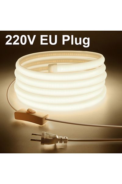 AIMENGTE 3m Natural White 230V 220V LED Strip COB Light With EU Power Plug Home Decoration Lamp Wall / Corrid