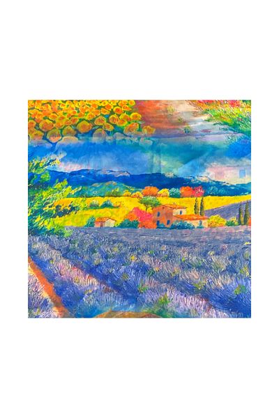 DACSHOP LV women's square scarf, purple/yellow, 70x70 cm