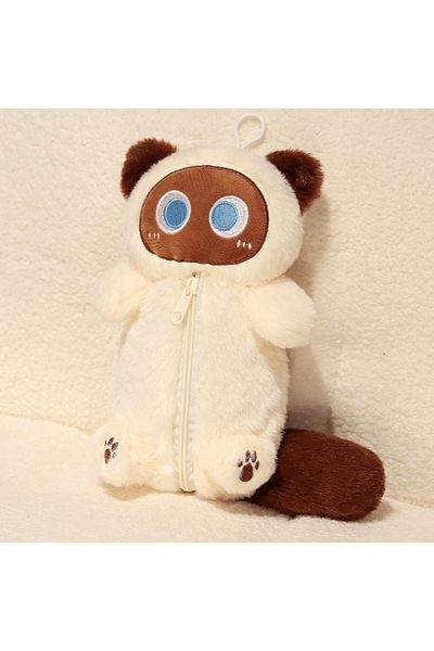 Choice White Siamese Cat Plush Pencil Case Stuffed Animal Large Capacity Stationery Bag Cute Design Cartoon