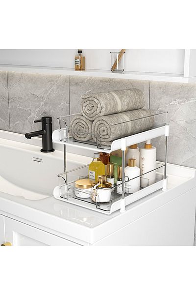 Viyogo Stand with 2 retractable shelves, 6 storage compartments, 29 (L) x 20 (w) x 23 (H) cm, white