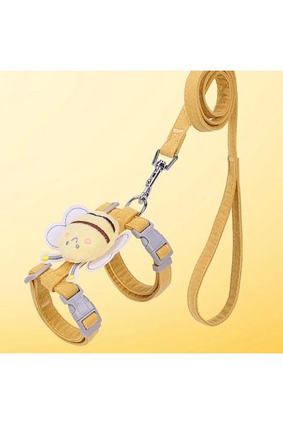 Choice S (1.5-4kg of pet) yellow Cat Harness Leash Collar Set Adjustable Cartoon Bee Double Layer Dog Harne