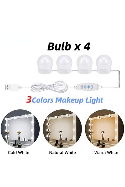 PDQ Dimmable 3 colors in 1 lamp 3 Colors 4 Bulbs Makeup Mirror LED Light Bulbs Vanity Lights USB 12V Bat