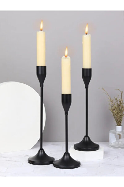 Choice مجموعة من 3 أحجام L أسود 3 قطع/مجموعة حاملات شموع معدنية على الطراز ال...