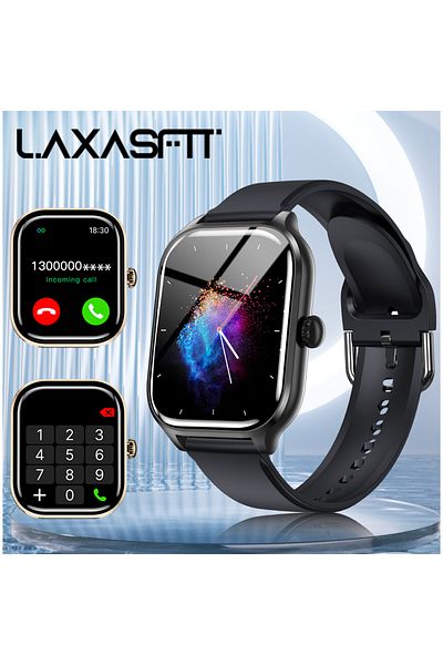 LAXASFIT Black For Men Women Voice Call Bluetooth Smartwatch Sports Modes Health Monitor