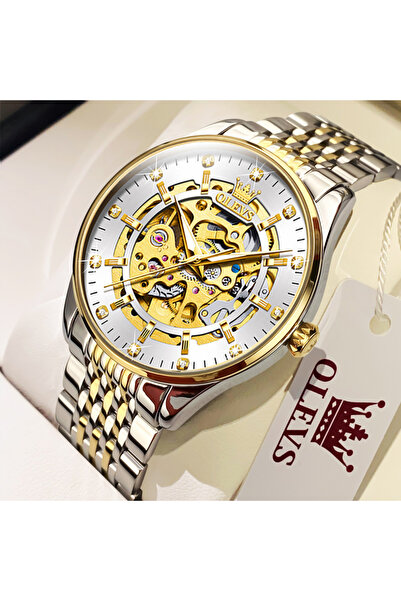 Choice gold white OLEVS Men's Watches Luxury Gold Skeleton Automatic Mechanic...