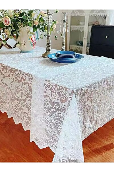 Choice مفرش طاولة أبيض من الدانتيل مقاس 140×220 سم للطاولات المستطيلة، مفرش طاولة زفاف على الطراز القديم