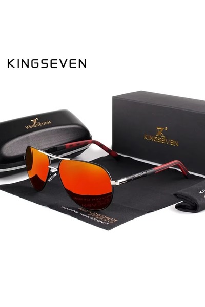 Choice نظارة شمسية كلاسيكية بايلوت للرجال من كينجسيفين باللون الأحمر الفضي، ع...