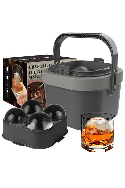 Choice black Angue Crystal Clear Ice Cube Maker, 4 Large 2.4" Ice Balls， Bartender-Quality Ice, Easy-to-Rem