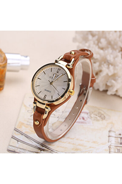 Choice ساعة كوارتز نسائية بنية اللون، أنيقة وبسيطة، بمينا جلدي