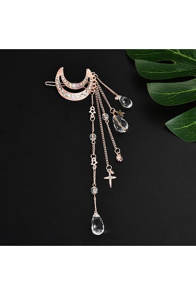 Choice Rose Gold Fashion Elegant Women Hair Bands Lady Moon Rhinestone Crystal Tassel Long Chain Beads Dang